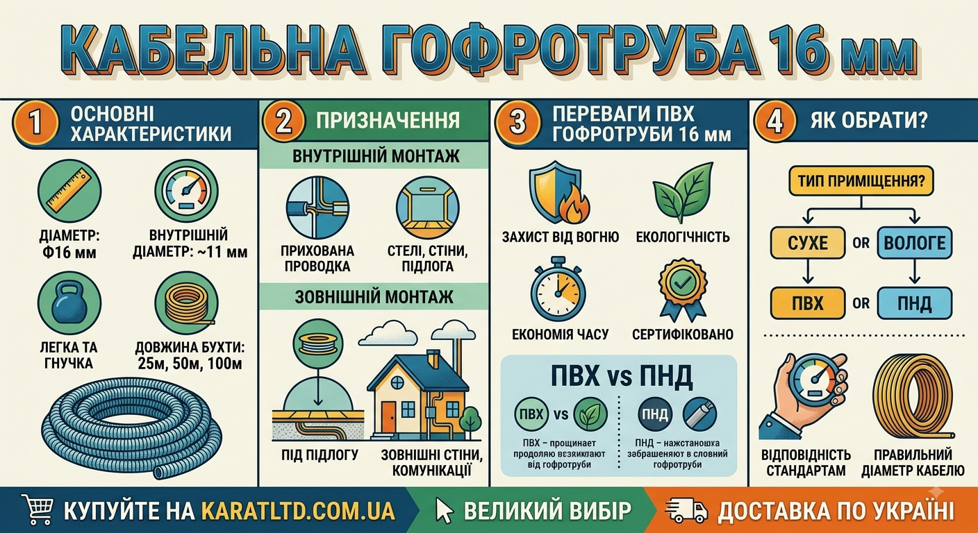 Кабельна гофротруба 16 мм у Києві